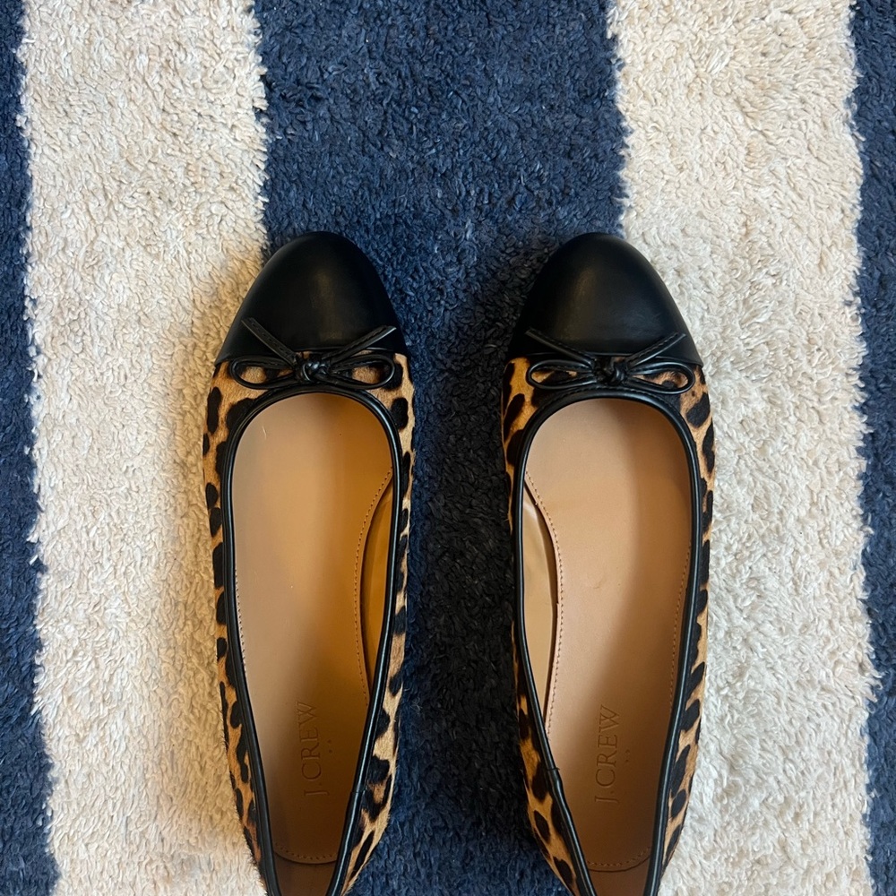 JCrew Calfhair Captoe Ballet Flats Leopard print